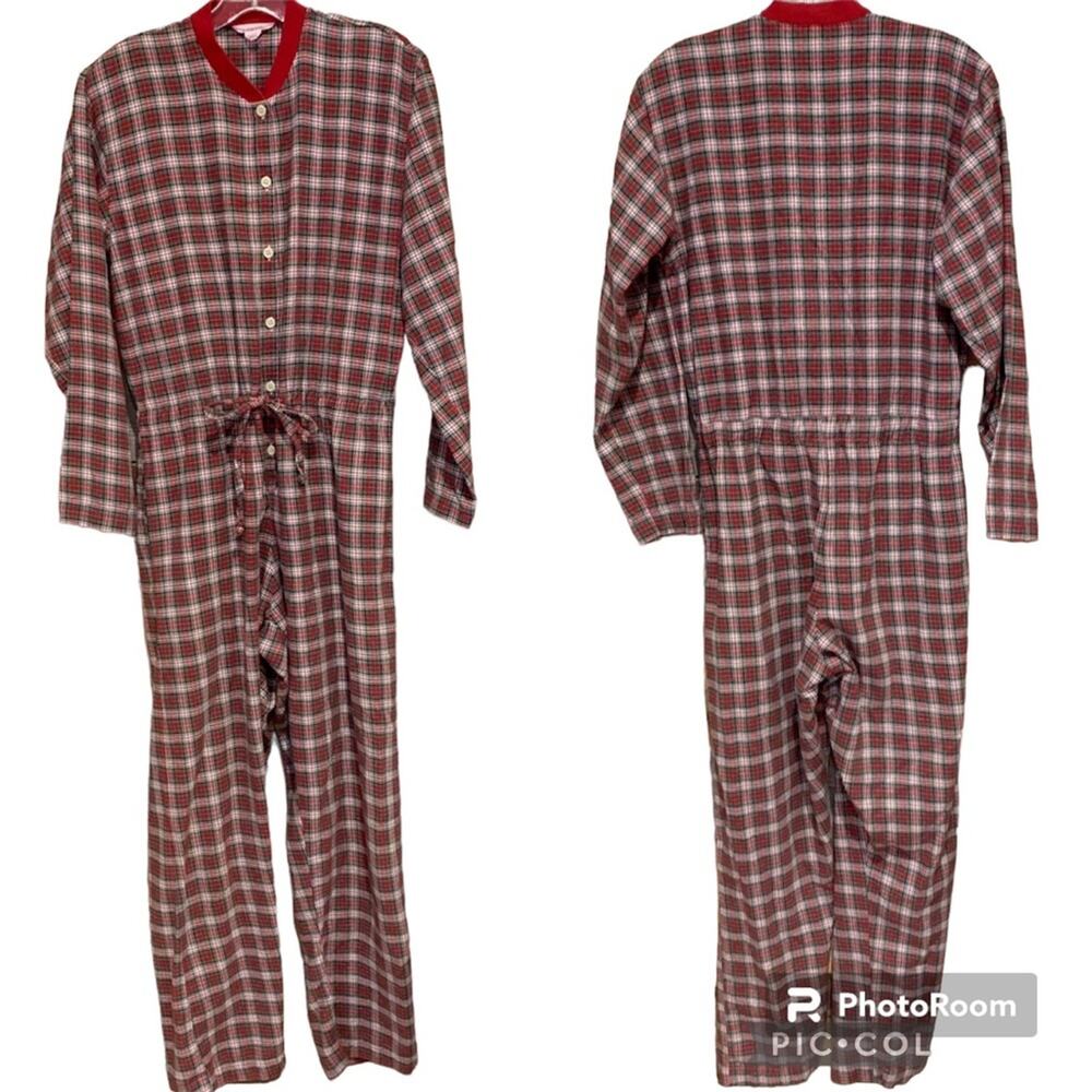 J. Crew Unisex Plaid Pajama One Piece‎ Holiday Sleepwear Red/White/Green Size S
